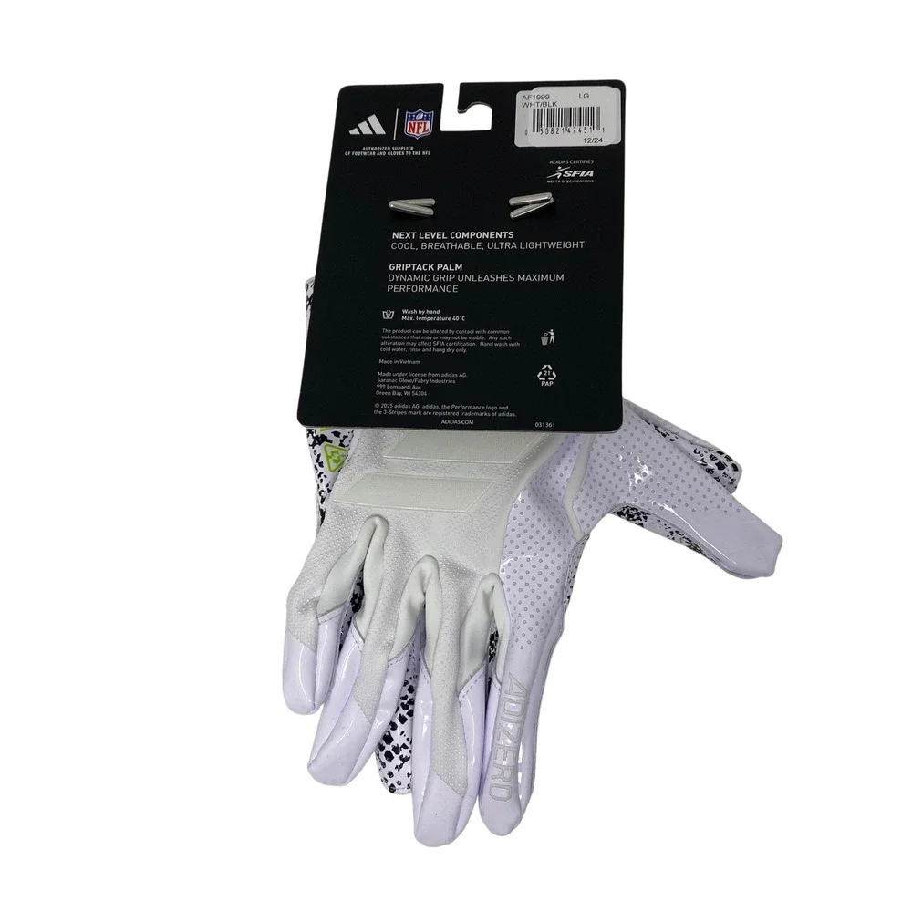 Adidas Adizero Griptack Football Receiver Gloves Mens Large White Black AF1999 - Picture 2 of 3